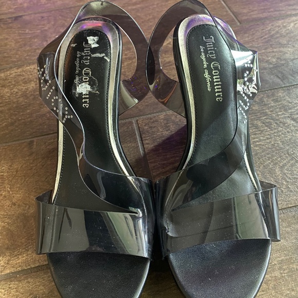 Juicy Couture Clear Rhinestone Platform Sandal Wedges Black US Size 11 Y2K - Picture 2 of 8